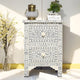 Bone Inlay Grey Floral 2 Drawer Nightstand | Luxury Handmade Bedside Table