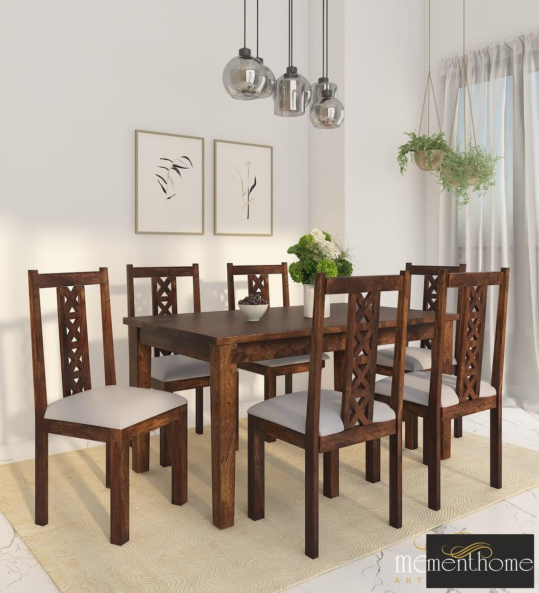 Modern Rosewood Dining Chair and Table In Provincial Teak Finish with Cushioning | Luxury Handmade Chair