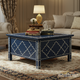 Navy Blue Decorative Wooden Coffee Table with Inlay Design | Luxury Handmade Coffee Table