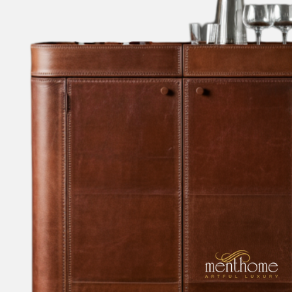 Modern Leather Bar Cabinet - Chic and Functional Liquor Organizer | Luxury Handmade Bar Cabinet