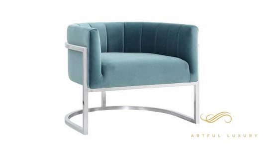 Sasheen Upholstery Chair  In Sky Blue Fabric | Luxury Handmade Chair