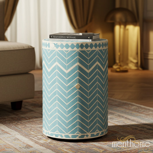 Chevron Pattern inlay Side Table | Luxury Handmade Side Table