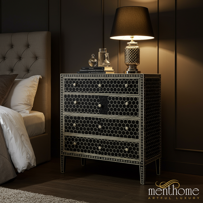 Elegant Black and White Patterned Chest of Drawers | Luxury Handmade Chest of Drawer