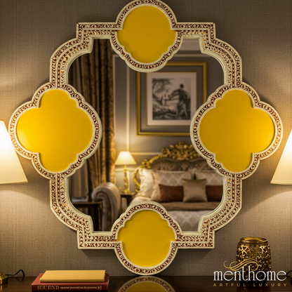 Decorative Ornate Wall Mirror with Yellow Accents | Luxury Handmade Mirror