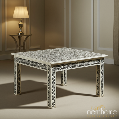 Handcrafted Black and White Inlaid Bone Coffee Table | Luxury Handmade Coffee Table