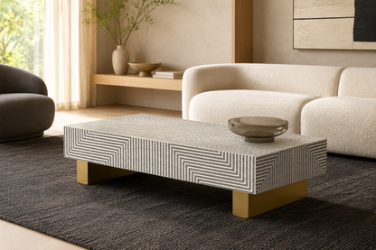 Luxury Grey Bone Inlay Coffee Table with Brass Legs