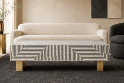 Luxury Grey Bone Inlay Coffee Table with Brass Legs