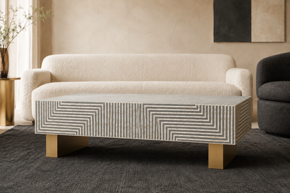 Luxury Grey Bone Inlay Coffee Table with Brass Legs