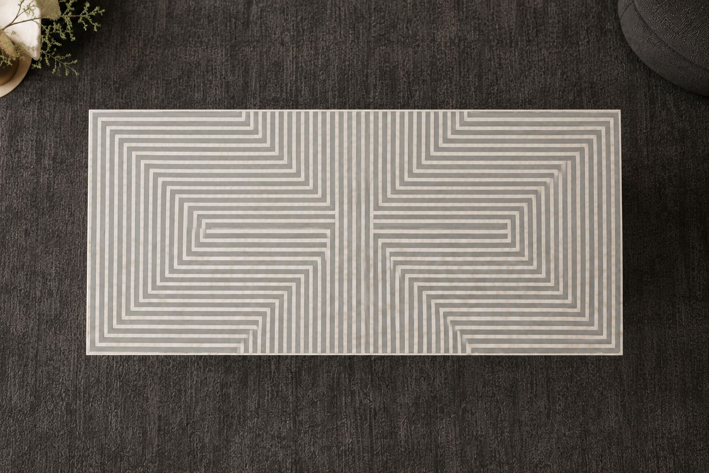 Luxury Grey Bone Inlay Coffee Table with Brass Legs