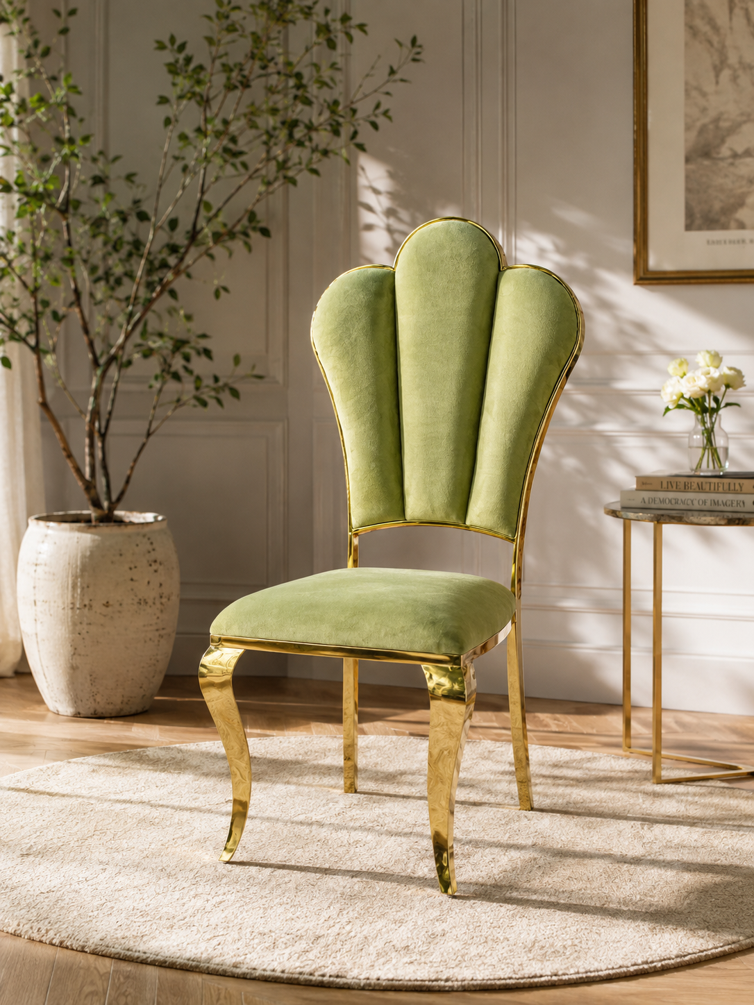 Luxury Brass Dining Chair | Handmade Gold Brass Chair | Velvet Upholstered Accent Chair | Elegant Statement Chair | Custom Furniture