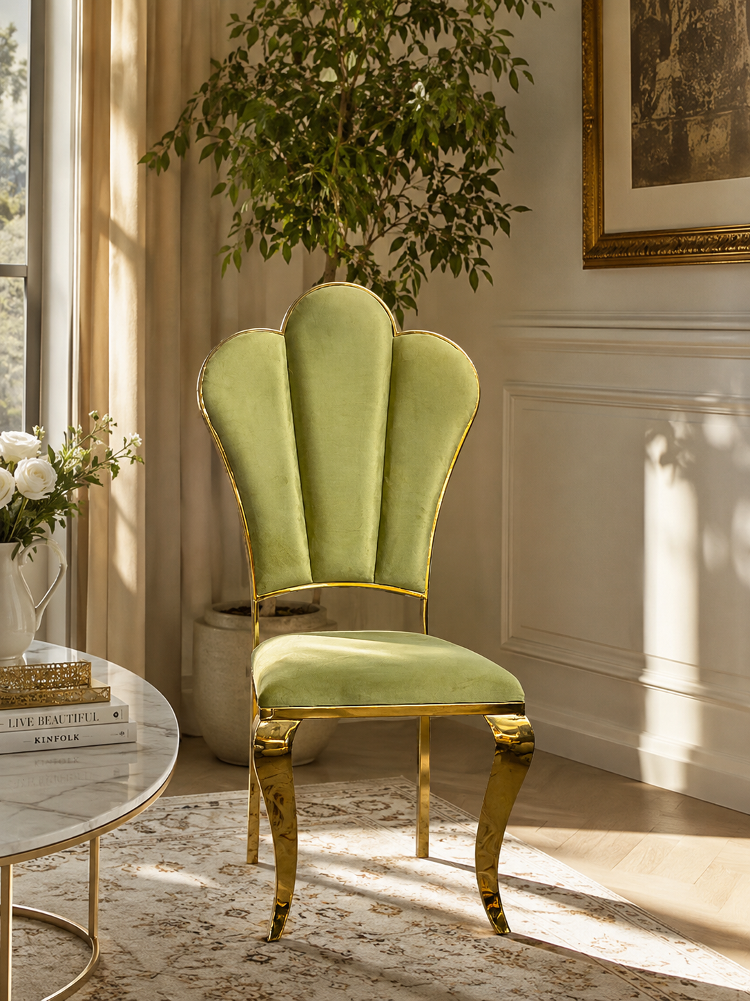 Luxury Brass Dining Chair | Handmade Gold Brass Chair | Velvet Upholstered Accent Chair | Elegant Statement Chair | Custom Furniture