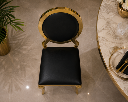 Luxury Brass Oval Back Dining Chair with Cream Upholstery | Modern Gold Metal Accent Chair
