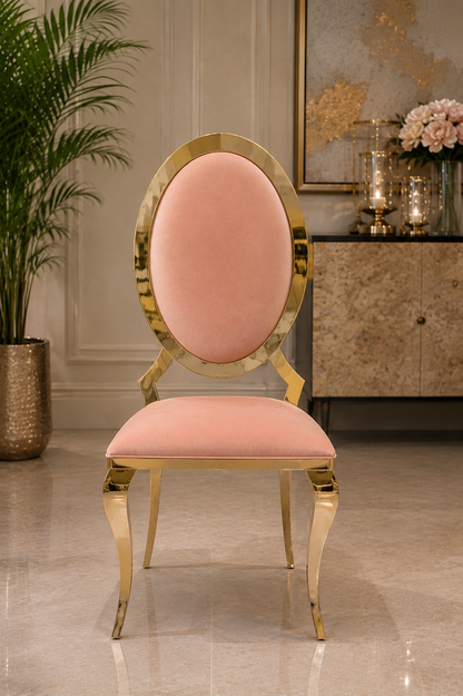 Luxury Brass Oval Back Dining Chair with Cream Upholstery | Modern Gold Metal Accent Chair