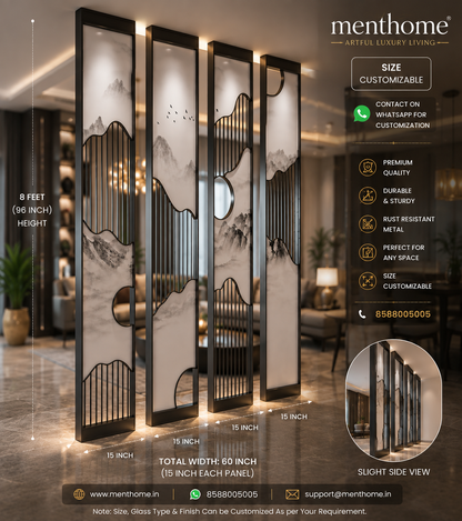 Luxury SS304 Stainless Steel Decorative Room Divider Partition Panel – 8 Ft × 15 Inch | Modern Designer Metal Partition