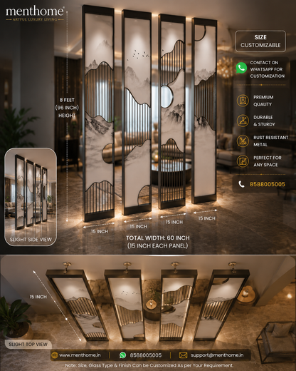 Luxury SS304 Stainless Steel Decorative Room Divider Partition Panel – 8 Ft × 15 Inch | Modern Designer Metal Partition