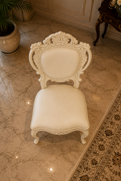 Luxury Hand-Carved Teak Wood Dining Chair with Upholstered Seat & Back | Classic Designer Accent Chair