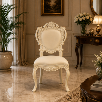 Luxury Hand-Carved Teak Wood Dining Chair with Upholstered Seat & Back | Classic Designer Accent Chair