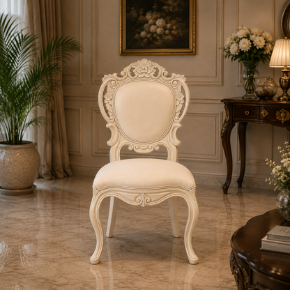 Luxury Hand-Carved Teak Wood Dining Chair with Upholstered Seat & Back | Classic Designer Accent Chair