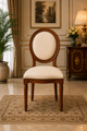 Luxury Acacia Wood Oval Back Upholstered Dining Chair | Classic French Designer Accent Chair