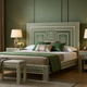 Luxury Green Mother of Pearl Inlay Bed with Minimal Floral Design | Handcrafted Wooden Bed