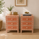 Ready to Ship in India | Orange Bone Inlay Bedside Table Set of 2 – Handmade 3 Drawer Nightstand | Luxury Bone Inlay Furniture | 20W x 16D x 28H Inches