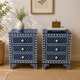 Ready to Ship in India | Blue Bone Inlay Bedside Table Set of 3 Drawer Nightstand | Handmade Bone Inlay Design | 18W x 14D x 26H Inches