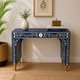Royal Blue Bone Inlay Writing Desk with Brass Legs – Luxury Accent Desk (36"W x 18"D x 30"H)