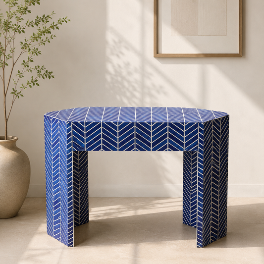 Sapphire Herringbone Bone Inlay Console Table – Luxury Accent Console (36"W x 12"D x 30"H)
