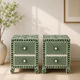 Emerald Sunburst Bone Inlay Bedside Table with 2 Drawers – Luxury Nightstand (20"W x 16"D x 28"H)