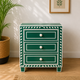Green Bone Inlay Three-Drawer Bedside Table with Elegant Leaf Border Design