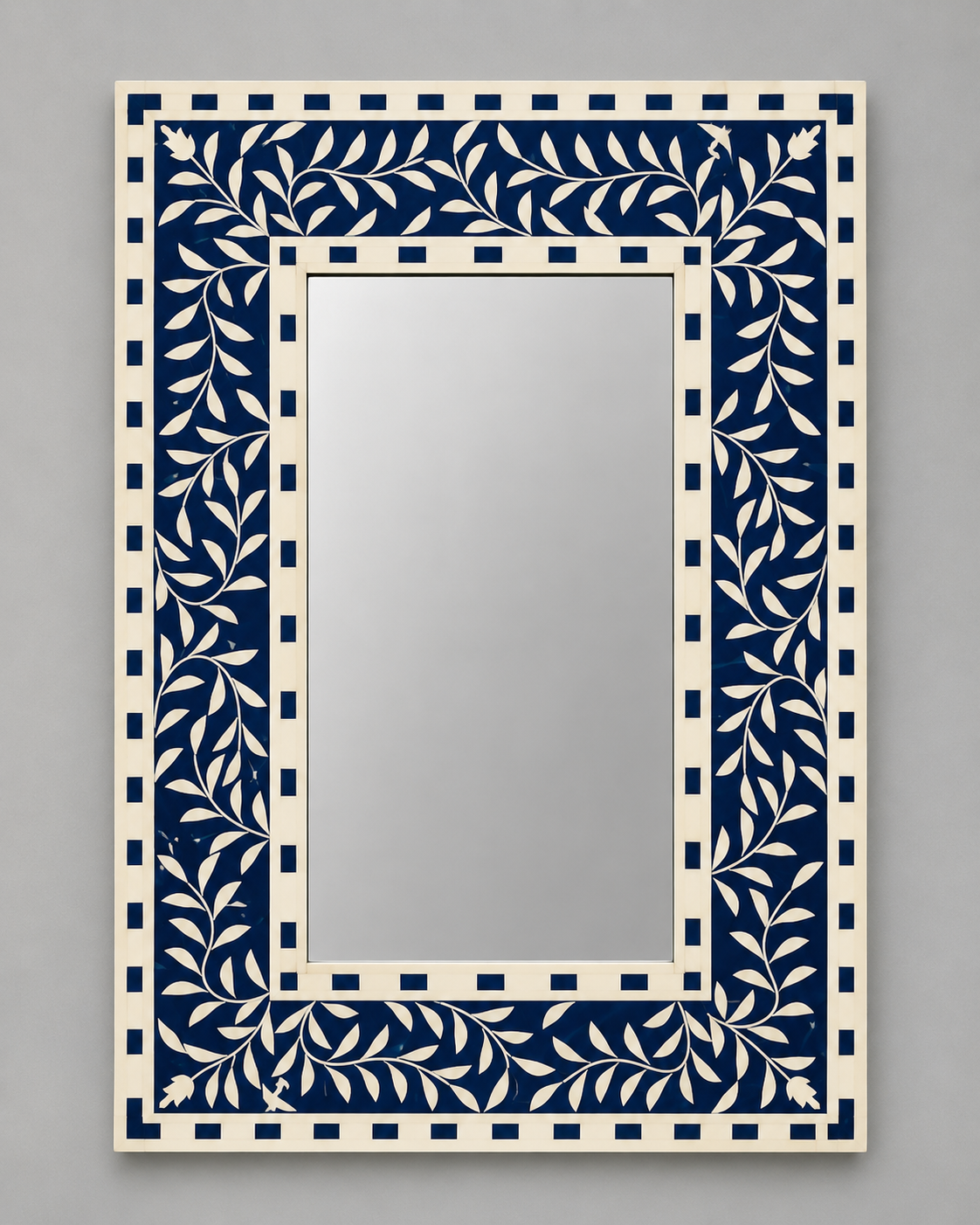 Ready to Ship in India | Blue Bone Inlay Floral Mirror 16W x 1D x 24H Inches | Handmade Bone Inlay Wall Mirror | Luxury Decorative Mirror for Bedroom, Living Room & Entryway