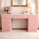 Luxury Pink Inlay Vanity Desk – Handmade Geometric Inlay Makeup Table with Drawers & Cabinets | Elegant Bedroom Dressing Table