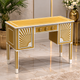 Luxury Mustard Yellow Inlay Writing Desk | Handcrafted Art Deco Vanity Desk with Storage Drawers