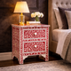 Red Floral Bone Inlay Nightstand – Handcrafted 2 Drawer Bedside Table | Luxury Bedroom Furniture