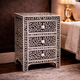 Black Floral Bone Inlay Nightstand – Handcrafted 3 Drawer Bedside Table | Luxury Bedroom Furniture