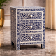 Blue Floral Bone Inlay Nightstand – Handcrafted 3 Drawer Bedside Table | Luxury Bedroom Furniture