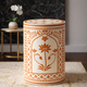 Inlay Round Side Table | Luxury Floral Accent Table | Handmade Decorative Stool