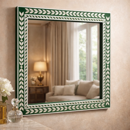 Luxury Green Handcrafted Inlay Wall Mirror – Decorative Frame Mirror