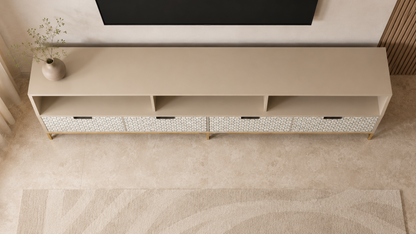 Beige Mother of Pearl Inlay TV Unit with Storage