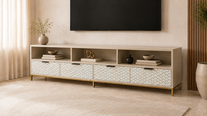 Beige Mother of Pearl Inlay TV Unit with Storage
