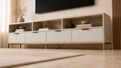 Beige Mother of Pearl Inlay TV Unit with Storage