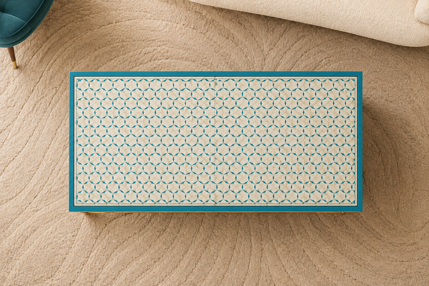 Blue Mother of Pearl Coffee Table with Storage
