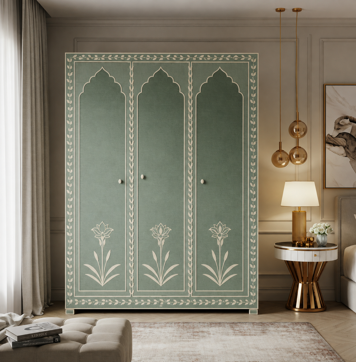 Elegant Hand-Painted Floral Wardrobe | Luxury Handmade Wardrobe