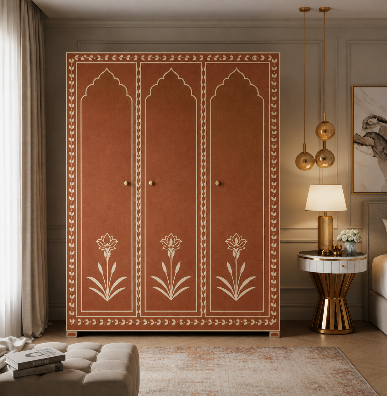 Elegant Hand-Painted Floral Wardrobe | Luxury Handmade Wardrobe