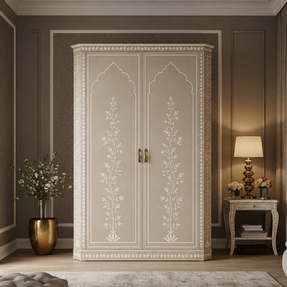 Elegant Bone Inlay Two-Door Wardrobe | Luxury Handmade Wardrobe
