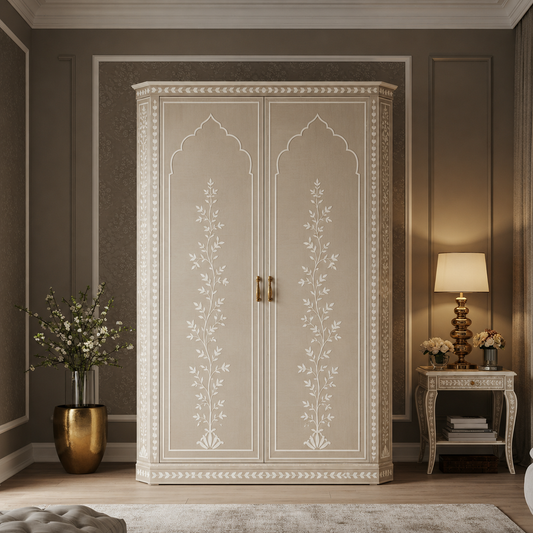 Elegant Bone Inlay Two-Door Wardrobe | Luxury Handmade Wardrobe