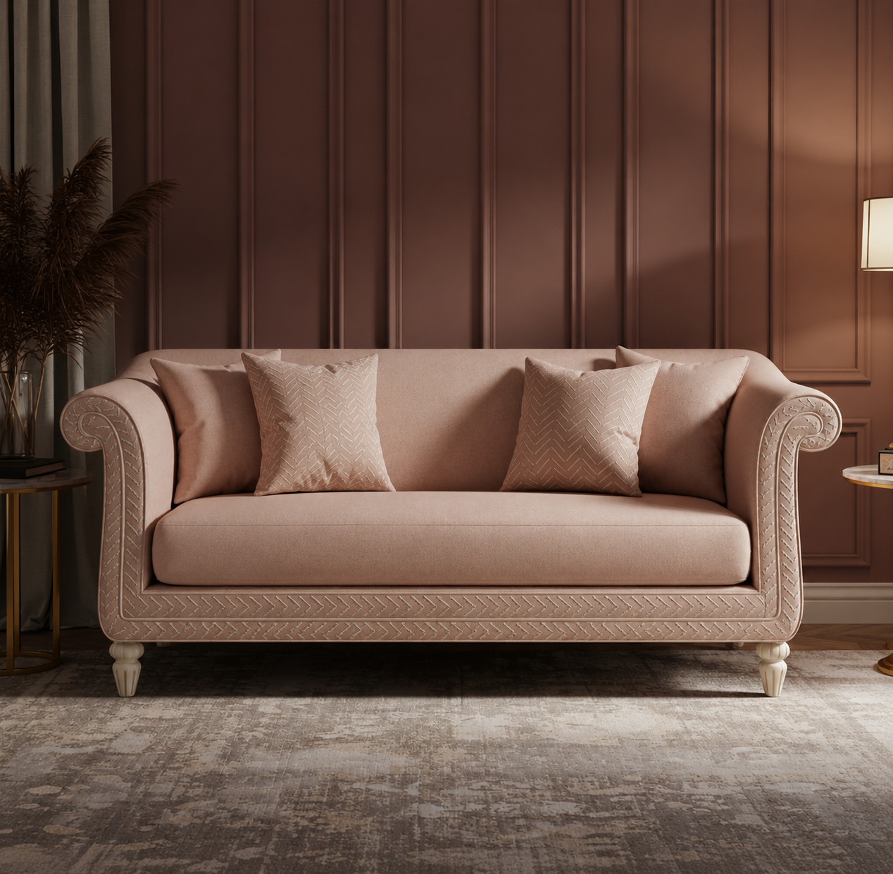 Elegant Inlay Pattern Upholstered Sofa | Luxury Handmade Sofa