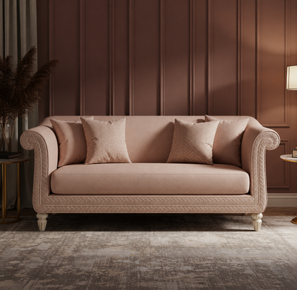 Elegant Inlay Pattern Upholstered Sofa | Luxury Handmade Sofa
