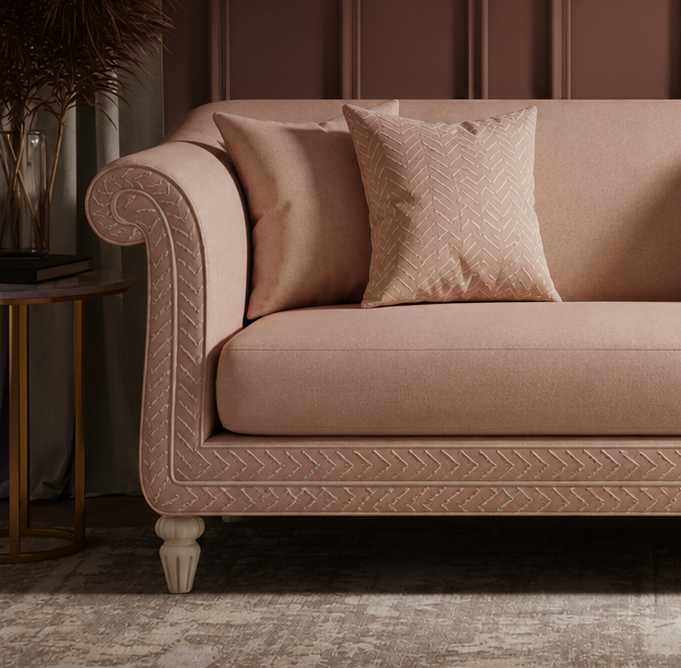Elegant Inlay Pattern Upholstered Sofa | Luxury Handmade Sofa