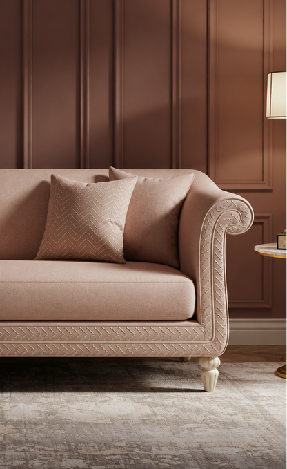 Elegant Inlay Pattern Upholstered Sofa | Luxury Handmade Sofa
